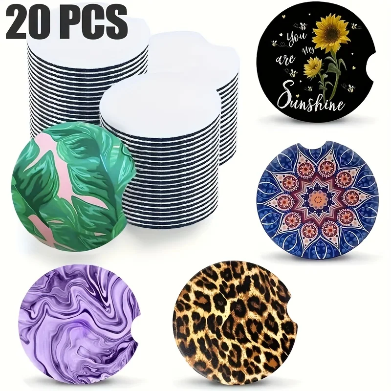 Coaster Sublimation Blank - ที่รองแก้วบนรถว่างระเหิด20ชิ้น2.75in (7ซม.) ที่รองแก้วทรงกลมเปิดว่างระเหิดความร้อนสำหรับงานฝีมือ DIY