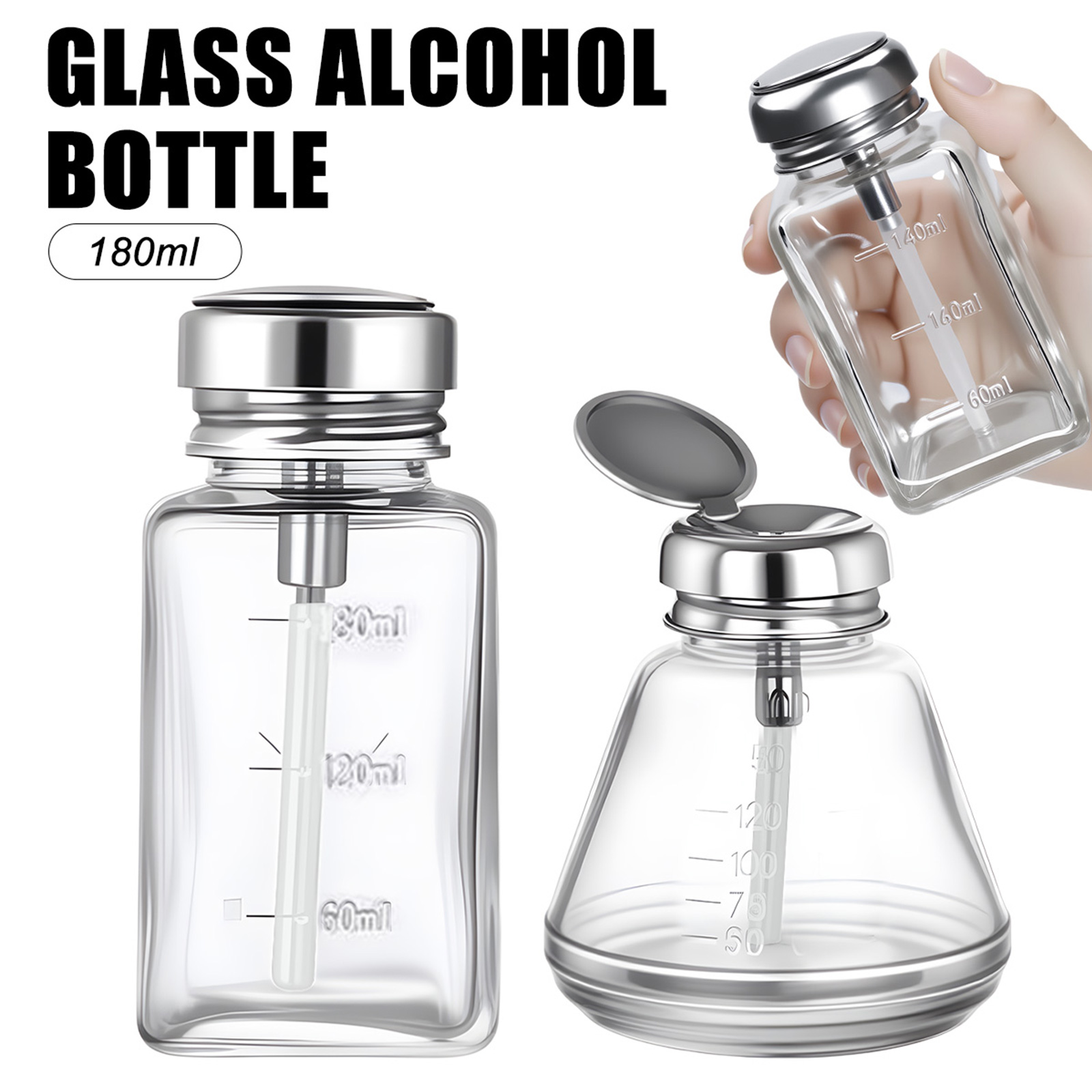 Water Bottle Blank - ขวดแก้วสำหรับยาทาเล็บ 180 มล. แบบกด ขวดแอลกอฮอล์ ขวดน้ำยาล้างเล็บ