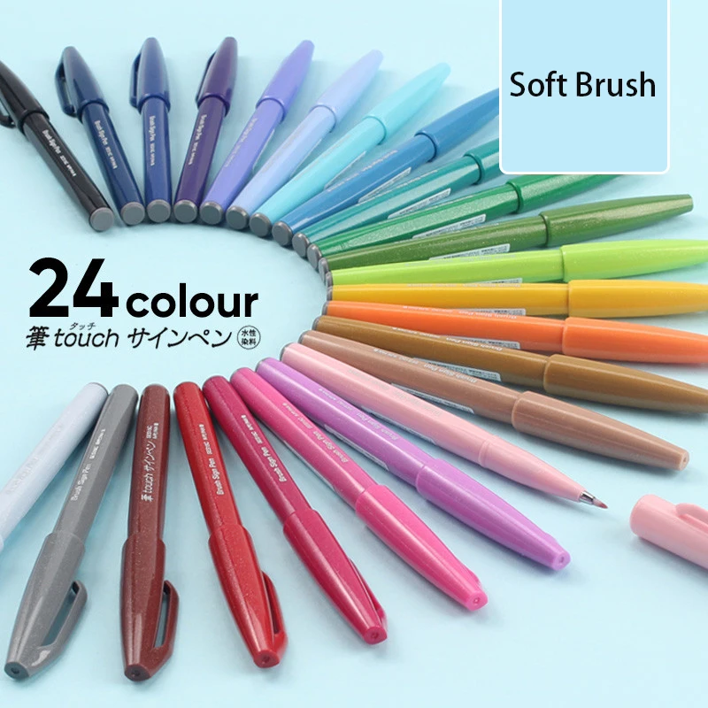 Pentel Pen Sign Pen - ปากกาพู่กันเพนเทลแบบสัมผัสสไตล์ญี่ปุ่นปากกาปลายปากกาปลายปากกาที่มีความยืดหยุ่นแบบใหม่มี36สีพาสเทลแปรงปากกาตัวหนังสือ