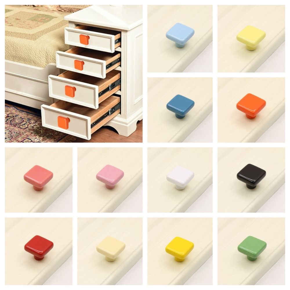 Ceramic Tile Blank - เรียบง่ายเดี่ยวหลุมสีเซรามิคลูกบิดดึงจับเซรามิคลูกบิดประตู Modern Square Cabinet Knob Dresser