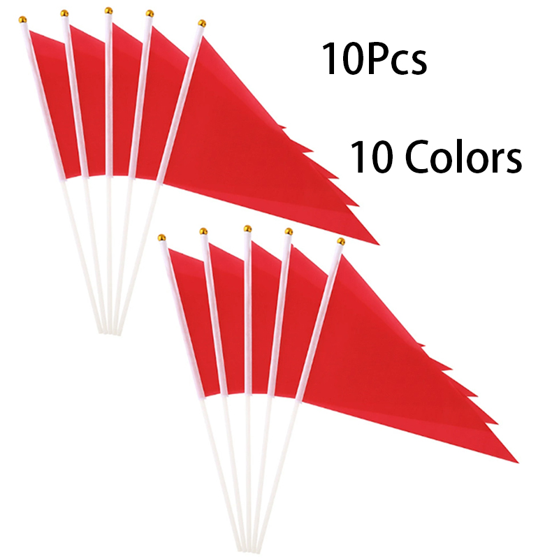 Yard Sign Blank - 10 ชิ้นที่มีสีสันสามเหลี่ยมธง 10 เสาธงพลาสติกมือถือขนาดเล็กธงที่มีสีสันสําหรับทําเครื่องหมายสวนสนามหญ้า Yard อุปกรณ์