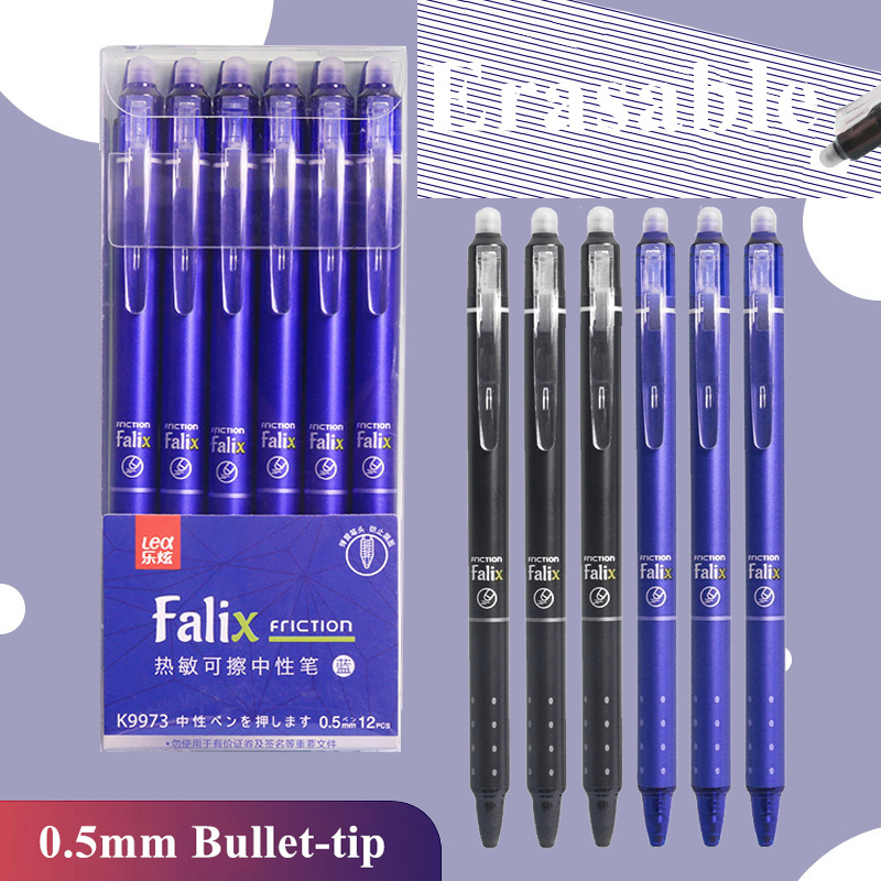 Pilot Pen Frixion - 0.5 มม.Retractable Erasable GEL ปากกาชุดเติมสีดําหมึกเจลในตัวยางลบอุปกรณ์สํานักงาน Exam