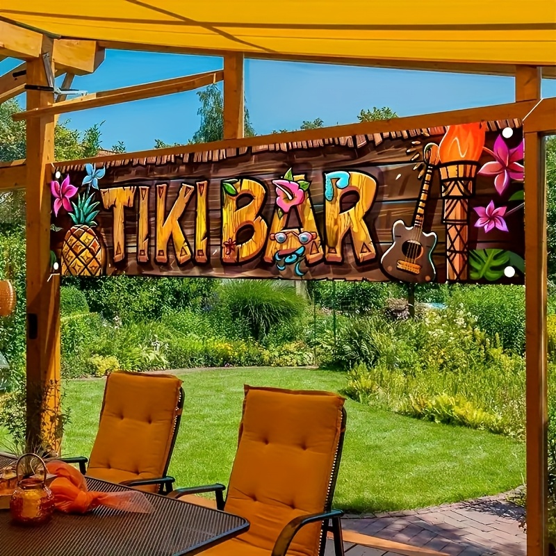 Yard Sign Blank - Tiki Barแบนเนอร์Tropical Hawaiian Beach Theme Partyตกแต่งพื้นหลังไวนิลสําหรับGarden