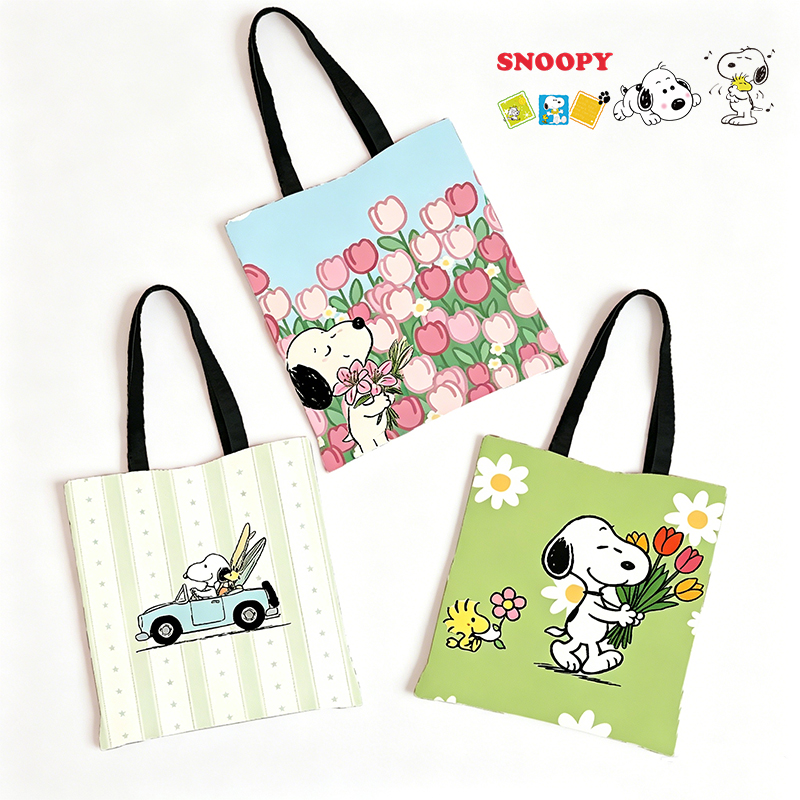 Tote Bag Sublimation - กระเป๋าผ้าแคนวาสลายสนูปี้ กระเป๋าสะพายไหล่ผู้หญิง กระเป๋าโท้ทน่ารักลายการ์ตูน กระเป๋าถือขนาดใหญ่ กระเป๋าช้อปปิ้งพกพาสะดวกสำหรับผู้หญิง ของขวัญ