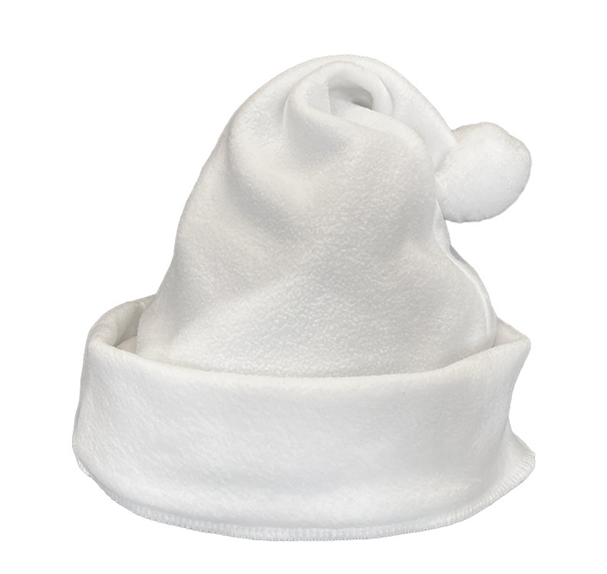 Hat Sublimation Blank - หมวกคริสต์มาสผ้าฟลีซสีขาวเปล่าสำหรับงานซับลิเมชั่น DIY จำนวน 10 ชิ้น