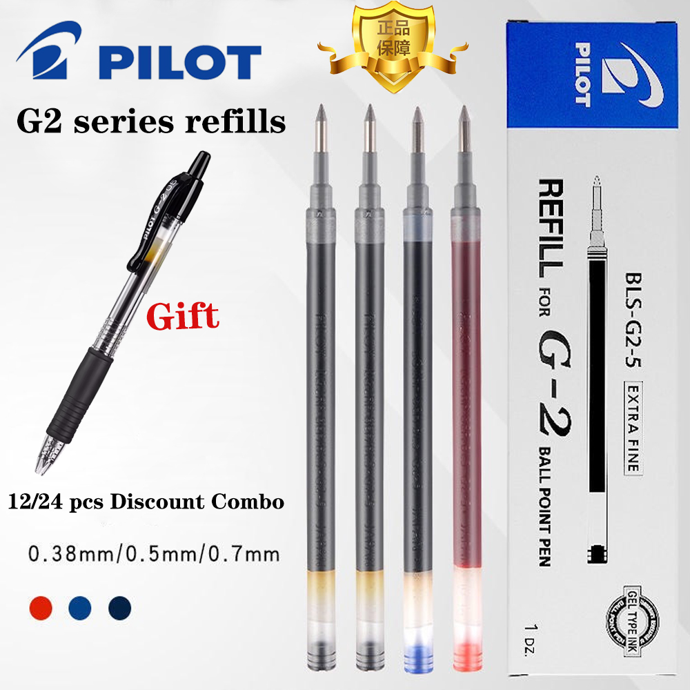 Pilot Pen G2 - BLS-G2-5เติมปากกาหมึกเจลนักบินของแท้ญี่ปุ่น12ชิ้นเหมาะสำหรับ G2/G6อะไหล่ขนาด0.5มม. B2P เครื่องเขียนน่ารักปากกาดำ