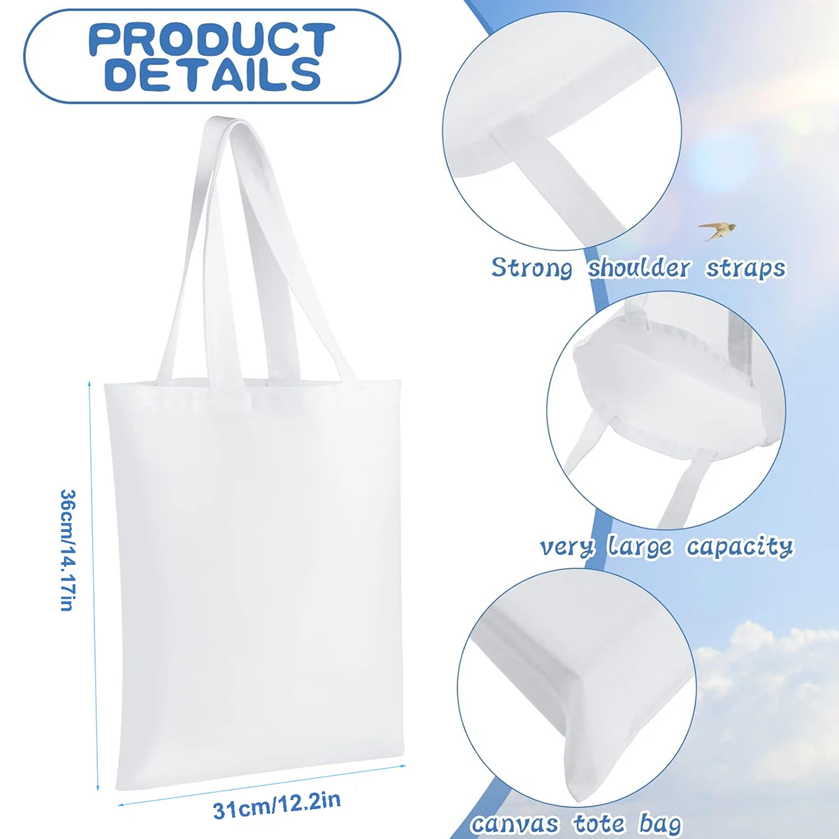 กระเป๋าผ้าแคนวาสสีขาว 6 ชิ้น,  - Tote Bag Sublimation บทวิจารณ์และราคา